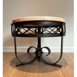 Guéridon Art Déco en Fer Forgé et Martelé à Plateau de Marbre Blanc