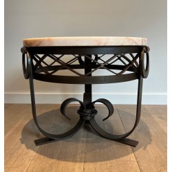Guéridon Art Déco en Fer Forgé et Martelé à Plateau de Marbre Blanc