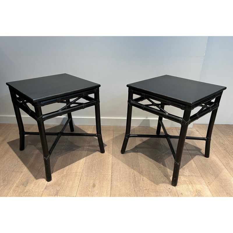 Paire de Bouts de Canapé Façon Faux-Bambou Laqués Noirs