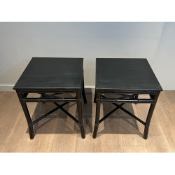 Paire de Bouts de Canapé Façon Faux-Bambou Laqués Noirs