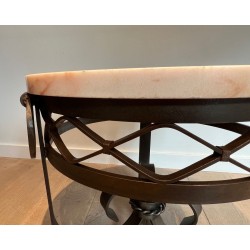 Art Déco Wrought & Hammered Iron Guéridon with White Marble Top, France circa 1940