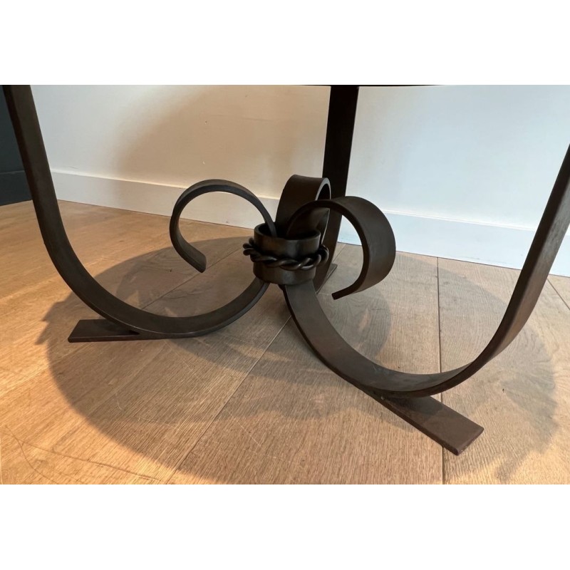 Art Déco Wrought & Hammered Iron Guéridon with White Marble Top, France circa 1940