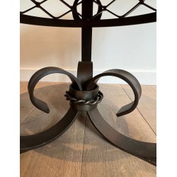 Art Déco Wrought & Hammered Iron Guéridon with White Marble Top, France circa 1940