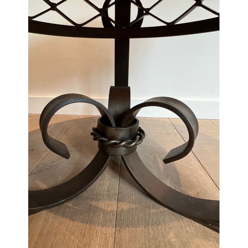 Guéridon Art Déco en Fer Forgé et Martelé à Plateau de Marbre Blanc