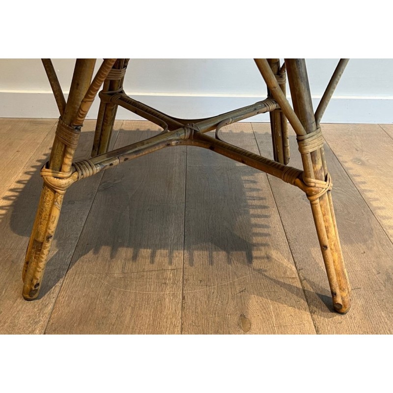 Table Basse Carrée en Rotin à Plateau Canné et Pieds Évasés, France vers 1950