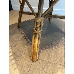Table Basse Carrée en Rotin à Plateau Canné et Pieds Évasés, France vers 1950