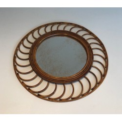 Round Rattan Mirror with Arched Loop Frame, France circa 1970