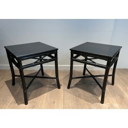 Paire de Bouts de Canapé Façon Faux-Bambou Laqués Noirs