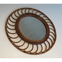 Round Rattan Mirror with Arched Loop Frame, France circa 1970