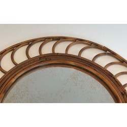 Round Rattan Mirror with Arched Loop Frame, France circa 1970