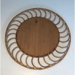 Miroir Rond en Rotin à Cadre de Boucles Arquées, France vers 1970
