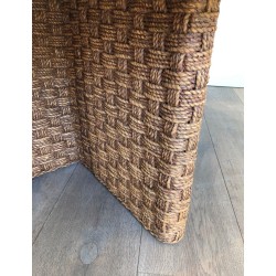 Grande Table Basse Ronde en Corde et Bois, dans le Goût d’Audoux-Minet, France v.1970