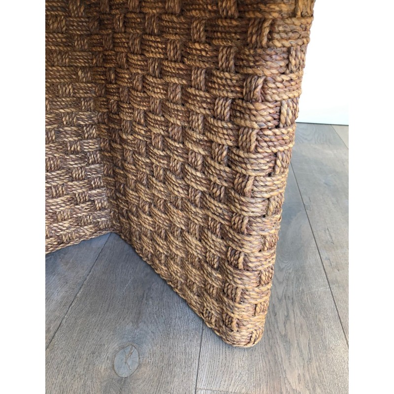 Grande Table Basse Ronde en Corde et Bois, dans le Goût d’Audoux-Minet, France v.1970