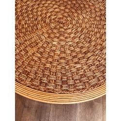 Grande Table Basse Ronde en Corde et Bois, dans le Goût d’Audoux-Minet, France v.1970