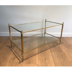 Table Basse Néoclassique en Laiton Biétagère aux Pommes de Pin, Maison Jansen, France vers 1940