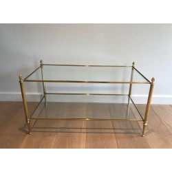 Two-Tier Neoclassical Brass Coffee Table with Pineapple Finials, Maison Jansen, France c.1940