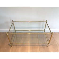 Two-Tier Neoclassical Brass Coffee Table with Pineapple Finials, Maison Jansen, France c.1940