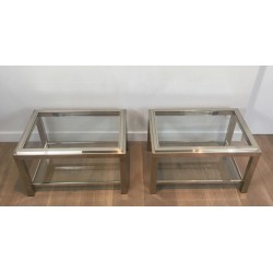 Paire de Bouts de Canapé Biétagères en Chrome et Verre, France vers 1970