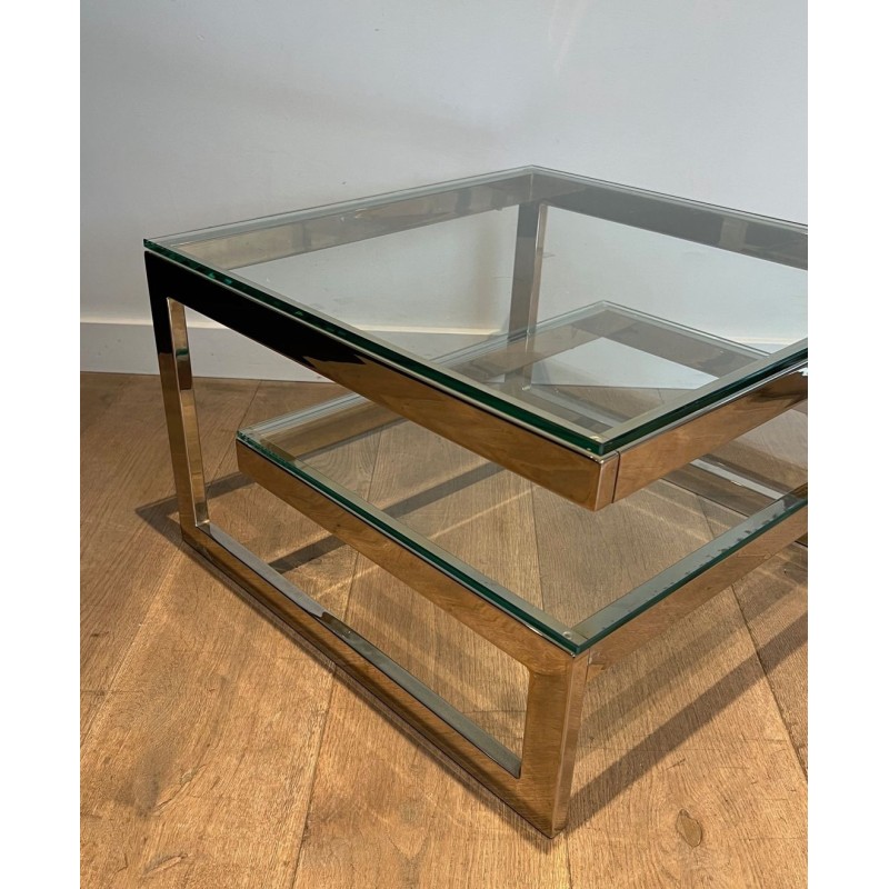 Paire de Bouts de Canapé Design Chromés à Double Dalle de Verre