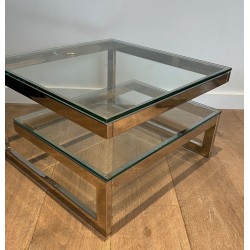 Paire de Bouts de Canapé Design Chromés à Double Dalle de Verre