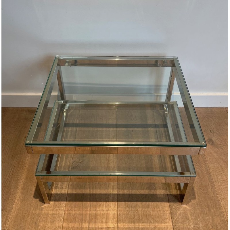 Paire de Bouts de Canapé Design Chromés à Double Dalle de Verre