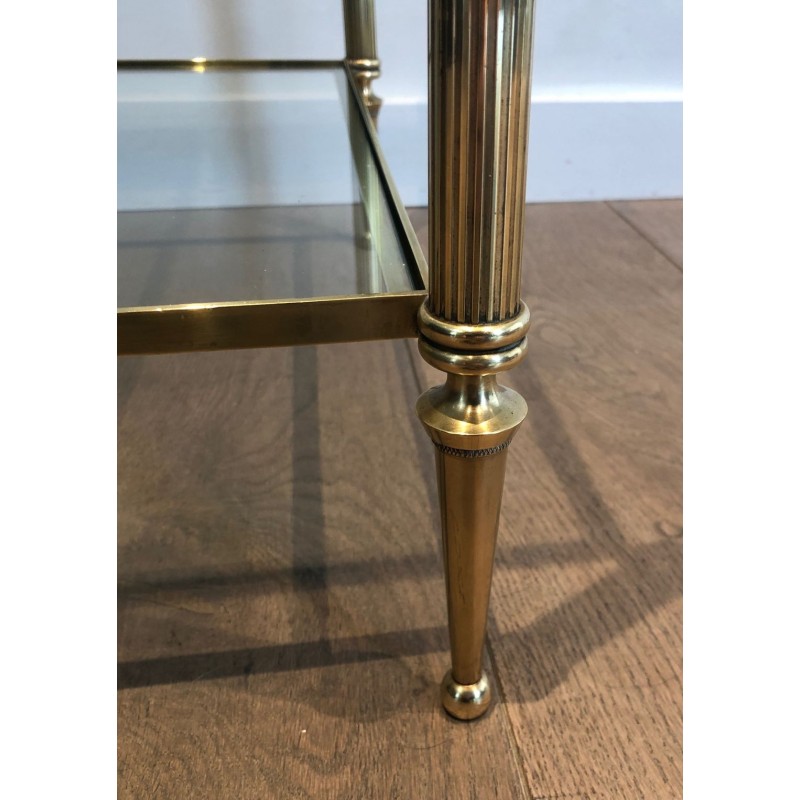 Two-Tier Neoclassical Brass Coffee Table with Pineapple Finials, Maison Jansen, France c.1940