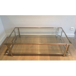 Importante Table Basse Biétagère en Chrome et Verre, France vers 1970