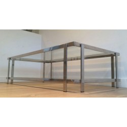 Large Two-Tier Chrome & Glass Coffee Table, France circa 1970