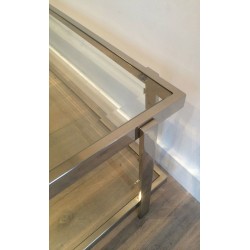 Importante Table Basse Biétagère en Chrome et Verre, France vers 1970