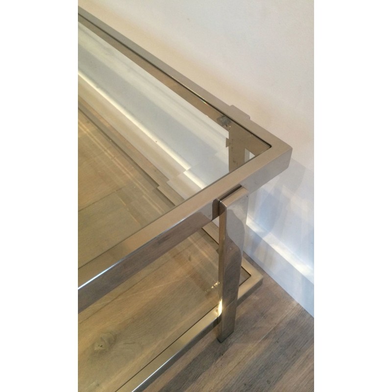 Importante Table Basse Biétagère en Chrome et Verre, France vers 1970