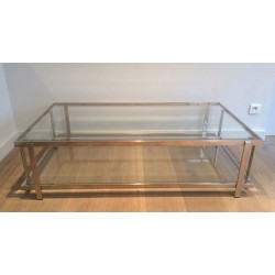 Importante Table Basse Biétagère en Chrome et Verre, France vers 1970