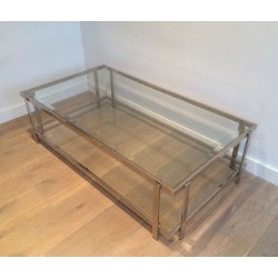 Importante Table Basse Biétagère en Chrome et Verre, France vers 1970