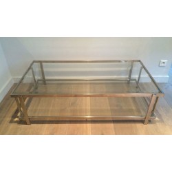 Importante Table Basse Biétagère en Chrome et Verre, France vers 1970
