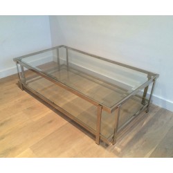 Importante Table Basse Biétagère en Chrome et Verre, France vers 1970