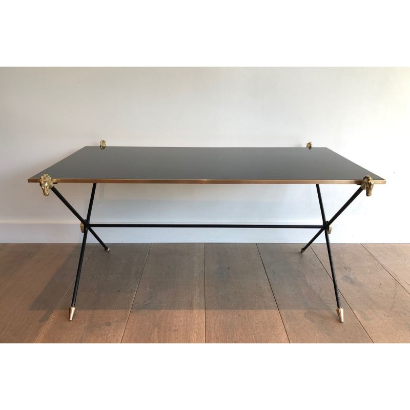 Table Basse Néoclassique aux Têtes de Chevaux en Laiton, Maison Jansen, France vers 1940