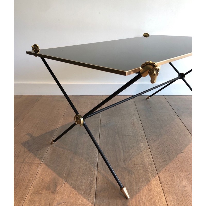 Table Basse Néoclassique aux Têtes de Chevaux en Laiton, Maison Jansen, France vers 1940
