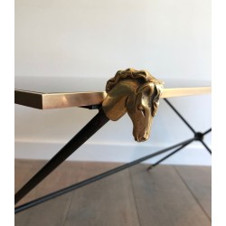 Table Basse Néoclassique aux Têtes de Chevaux en Laiton, Maison Jansen, France vers 1940