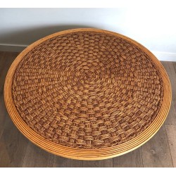 Paire de Tables Basses Rondes en Corde, dans le Goût d'Audoux-Minet, France vers 1970