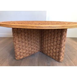 Pair of Large Round Rope Coffee Tables, in the Style of Audoux-Minet, France circa 1970