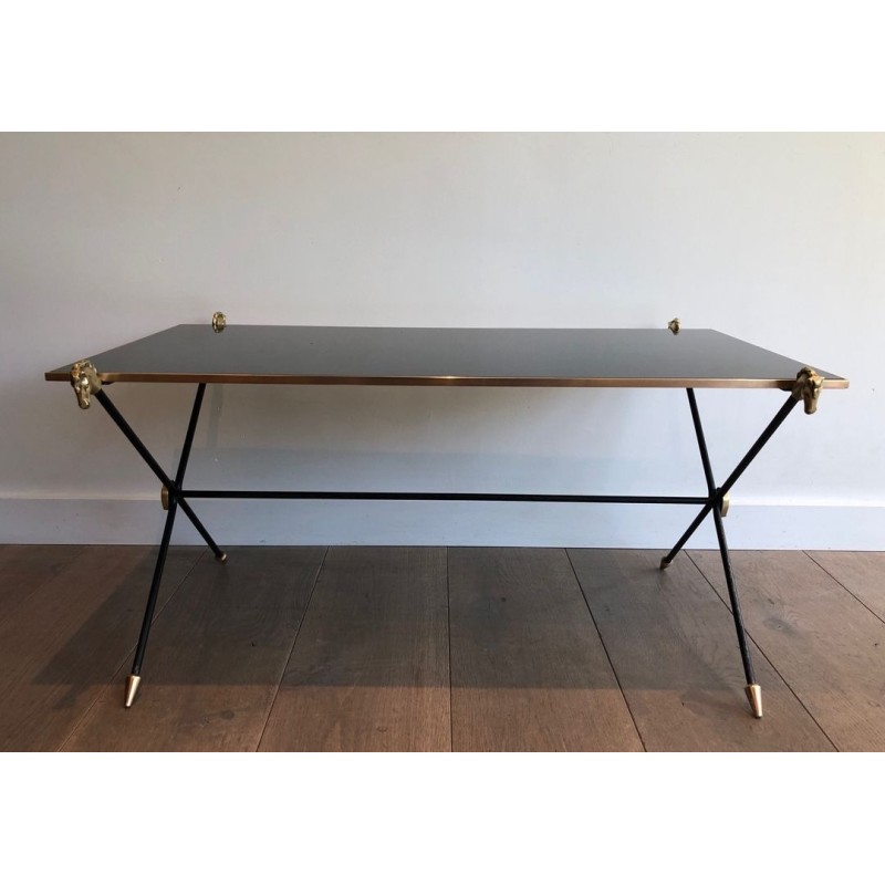 Table Basse Néoclassique aux Têtes de Chevaux en Laiton, Maison Jansen, France vers 1940