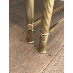 Table Basse et Deux Tables Gigognes en Laiton et Verre Fumé, France vers 1970