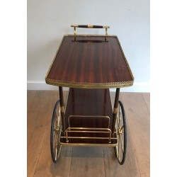 Table Roulante Néoclassique en Acajou et Laiton à Roues Rayonnées, dans le Goût de Maison Jansen