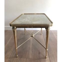 Table Basse Néoclassique en Laiton à Plateau Églomisé, Attribuée à la Maison Ramsay, France vers 1940