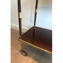 Neoclassical Mahogany & Brass Drinks Trolley with Spoked Wheels, in the Style of Maison Jansen, c.1940