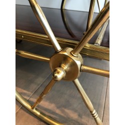 Neoclassical Mahogany & Brass Drinks Trolley with Spoked Wheels, in the Style of Maison Jansen, c.1940