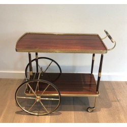 Table Roulante Néoclassique en Acajou et Laiton à Roues Rayonnées, dans le Goût de Maison Jansen