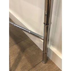 Console en Chrome Façon Faux-Bambou, Plateau en Verre Fumé et Miroir Assorti, dans le Goût de Baguès