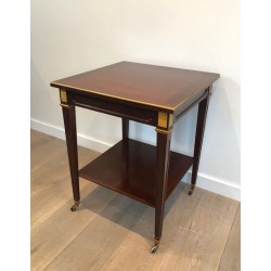 Two-Tier Square Mahogany & Brass Centre Table, Signed Hugnet, France circa 1940