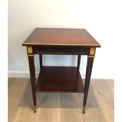 Two-Tier Square Mahogany & Brass Centre Table, Signed Hugnet, France circa 1940
