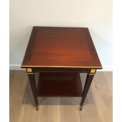 Two-Tier Square Mahogany & Brass Centre Table, Signed Hugnet, France circa 1940